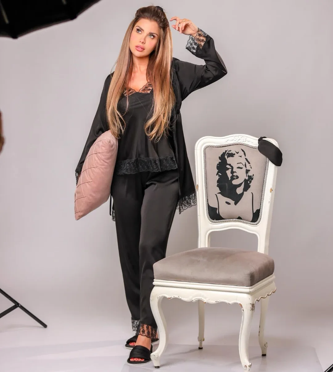 Turquoise two-piece winter pajamas - اسود0-L