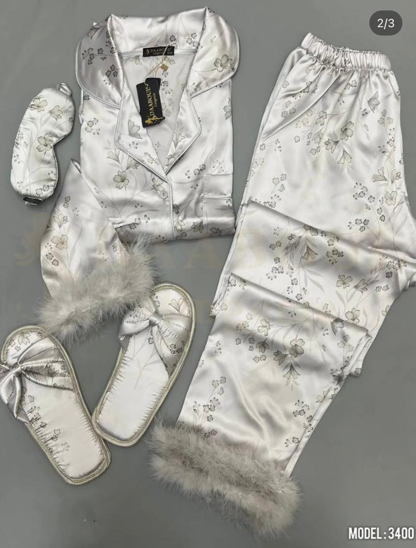 Fuchsia satin full set with accessories - رمادي-L